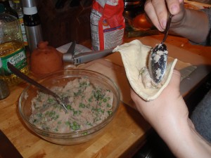 Spoon Mixture into Pastry Dough Rectangle