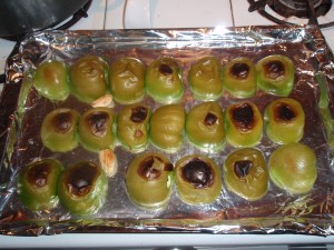 Tomatillos Cooling after Broiling