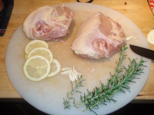 Chicken Breasts, Lemon Slices, Garlic, Sage and Rosemary