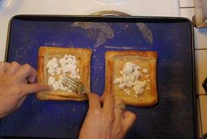 Adding Goat Cheese Base to Tart