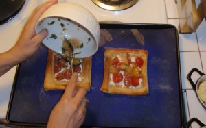 Adding Tomato Mixture to Tart