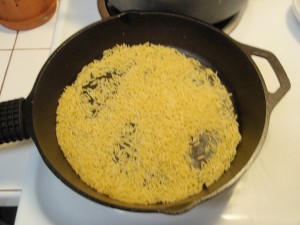 Toasting Orzo in Iron Skillet