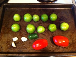 Ingredients for Salsa Verde ready for broiler